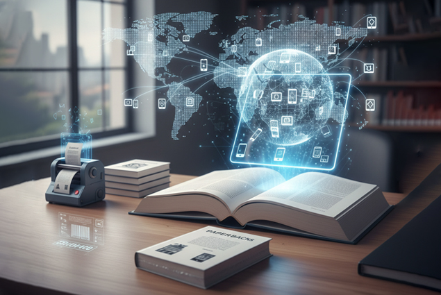 Printed books stacked on a table